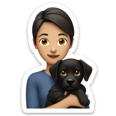 Brunette girl holding black dog sticker