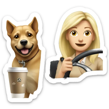Dog and blonde woman driving  Mercedes drinking coffee sticker