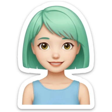 Girl with Mint Bob Cut – short pastel-green hair, cheerful smile. sticker