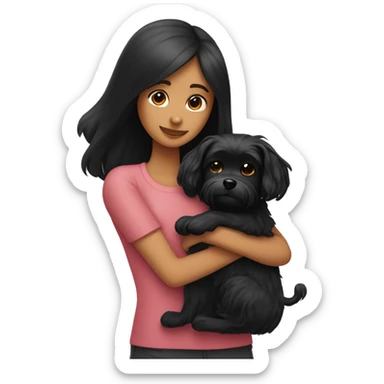 black haired girl hugs black maltese dog sticker