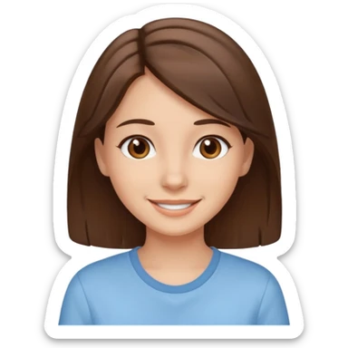 brown eyed girl with medium length brown hair, smiling sticker