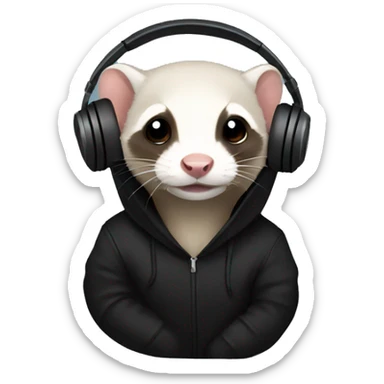 Ferret in a black hoodie and headphones sticker