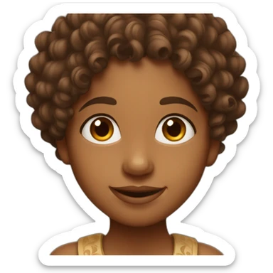 A brown Indian girl with curly hair and a cute smile sticker