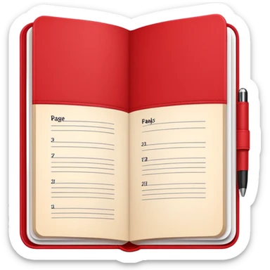 emoji of an open agenda with a red cover, visible pages, simple details sticker