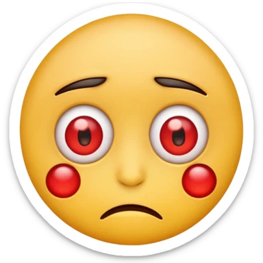 An emoji with red round eyes  with lyi tired face! sticker