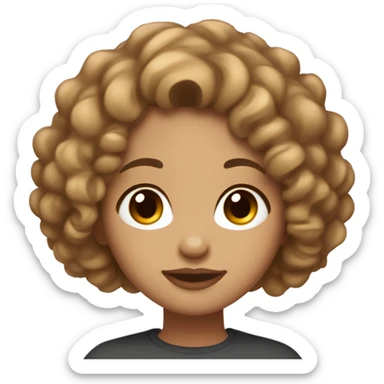 curly girl with light brown hair under a bob, brown eyes and plump lips, small nose sticker