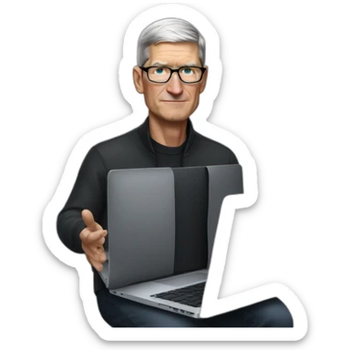 tim cook with a black macbook pro sticker