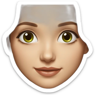 beautiful girl, white, with long loose wavy hair, brown hair, brown green eyes, looks like natalie portman, smiles at the camera, drawing realistic, good detailing sticker