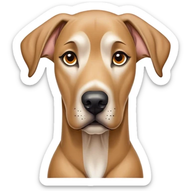 Cinematic Noble Fawn Great Dane Portrait Emoji, Poised and regal, with a towering, muscular build and a sleek, well-groomed solid fawn coat accented by subtle dark markings, deep-set soulful amber eyes, Simplified yet sharp and sophisticated features, highly detailed, glowing with a soft, dignified glow, high shine, intelligent and gentle, stylized with an air of majesty, focused and attentive, soft glowing outline, capturing the essence of a watchful and confident guardian, so majestic it feels as though it could stride out of the screen with effortless authority! sticker