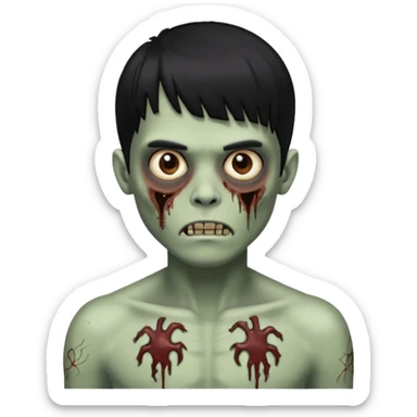 Menino de cabelo liso preto com franja zumbi sem camisa sticker