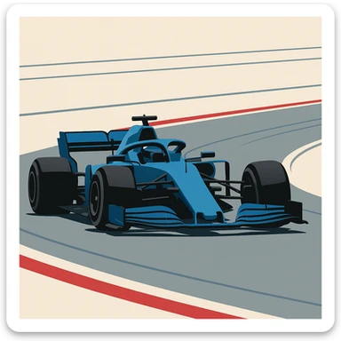 blue F1 car moving on track, minimal background sticker