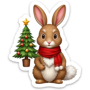 hare with a Christmas tree sticker