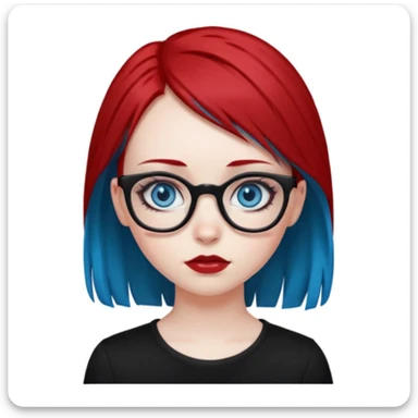 Emo Caucasian girl with blue eyes, black and red hair with glasses sticker