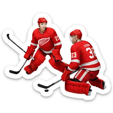 Detroit red wings shooting puck on flyers goal and goalie sticker