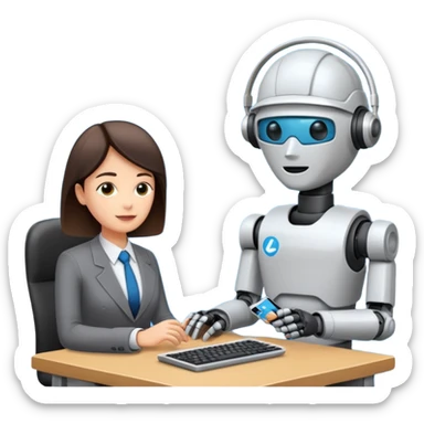 Digital Labour as an example of Agents at work in a workplace setting. I want to see a traditional office worker and a support co worker that is an AI Agent [Not a Robot]. sticker