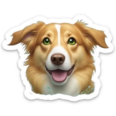 Duck tolling retriever corgi mix green eyes in water sticker