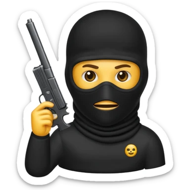 Un emoji con una balaclava negra con una pistola peine largo swicht sticker