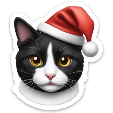 Black and white tuxedo cat with a Santa hat sticker