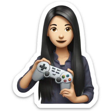 asian-girl-with-long-hair-and-joystick sticker