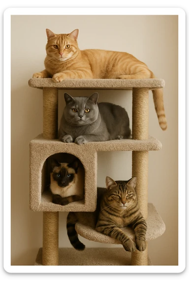 cats relaxing in a vertical playhouse sticker