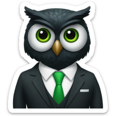 black and green owl in a suit sticker