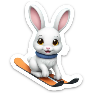 cute baby bunny skiing  sticker