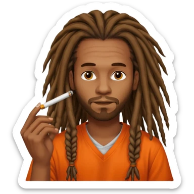 Brownskin man with long dreadlocks orange shirt smoking weed sticker