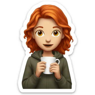 Red headed girl with a coffee cup sticker