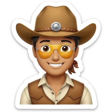 Character with white eye patch and cowboy hat sticker
