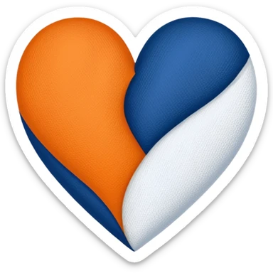 Half dark blue half orange heart split vertically, a white gauze stripe wrapping diagonally around the entire heart sticker
