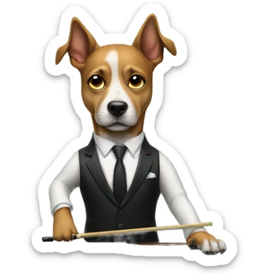 Dog wearing a suit playing pool at a pool table sticker