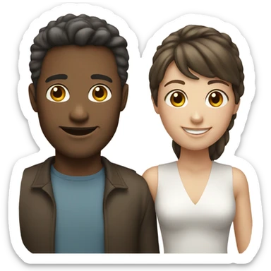 Brunette couple smiling male white woman also white with bangs   sticker