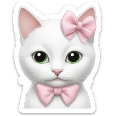 white cat with a babypink bow sticker
