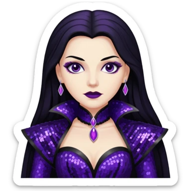 Countess Dracula from Universal Monsters with long jet black hair, dark purple sequin outfit  sticker