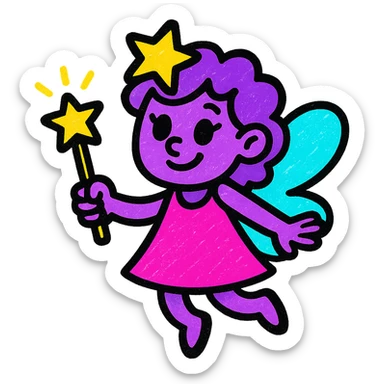 purple fairy with sparkly magic wand, cartoon logo style, clean lines, modern, elegant, sophisticated, suitable for adults sticker