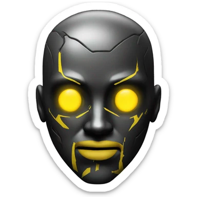 black metal cyborg head with yellow goatee sticker