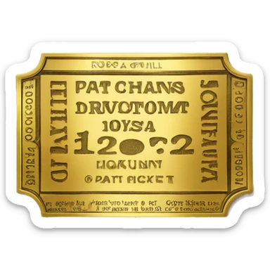 A golden ticket with the words ‘Pat Cohans’ engraved on it sticker