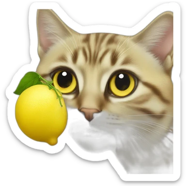 Lemon eating a feline sticker