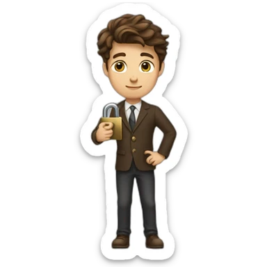 Classy young man brown-haired, struggling to fit a key into a lock. sticker