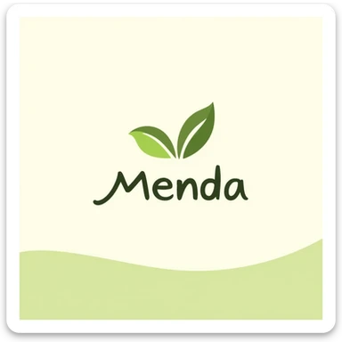 Organic foods and wellness logo for 'Mendra'. Flowing green line leaf, upward curve, symbolizing growth. 'Mendra' in clean sans-serif, green shades for depth. Soft beige and pale green gradient background, Notion black doodle style. sticker