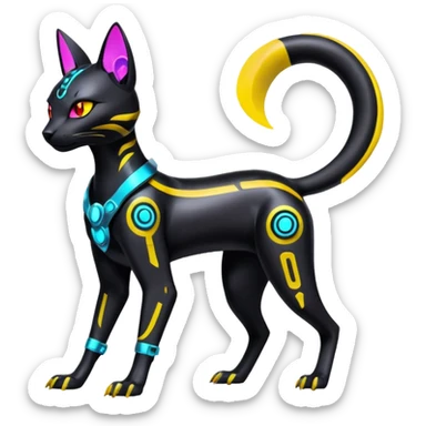 Futuristic Glowing shiny cyberpunk-Bastet-Umbreon-Salandit-fusion (full body) sticker
