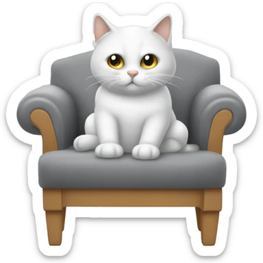 C'è un gatto bianco e grigio che sta dormendo in una poltrona sticker