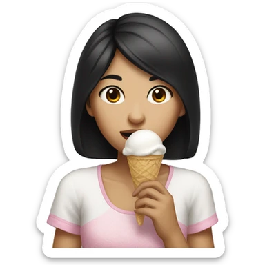 girl wth black hair, look a little like chinese, and eating ice cream sticker
