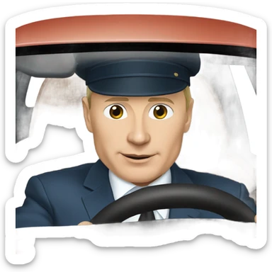 Putin with a cap riding a buggati sticker