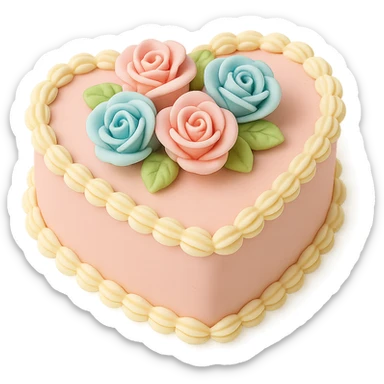 heart-shaped fondant cake with piped roses, fondant cake art style sticker
