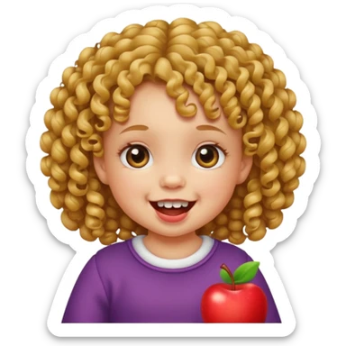 baby girl with curly hair, two upper teeth and two lower teeth, Apple emoji style sticker