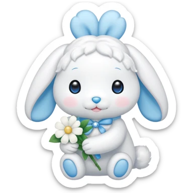 El muñeco de Sanrio llamado Cinamonrroll con una flor en la mano sticker