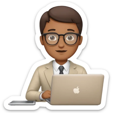 30s male ordinary office worker, glasses, holding laptop sticker