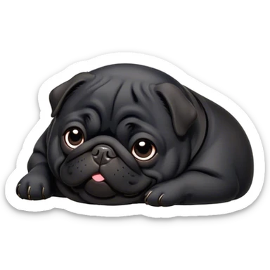 Cinematic Meme-Worthy Chubby Sleeping Black Pug Portrait Emoji, Head resting peacefully with a contented smile, showcasing a delightfully chubby build and a luxuriously soft black coat, eyes shut in a serene nap, Simplified yet hilariously adorable features, highly detailed, glowing with a soft, drowsy light, high shine, relaxed and utterly lovable, stylized with an air of playful laziness, bright and heartwarming, soft glowing outline, capturing the essence of a comically sleepy companion, so meme-worthy it feels like it could instantly become the next viral sensation of adorable slumber! sticker