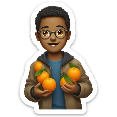 portrait of a cute boy with mandarin oranges for chinese new year plus round metal frame specs sticker